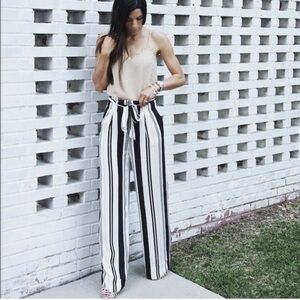 Chelsea28 Black and White Striped Wide Leg Pants
